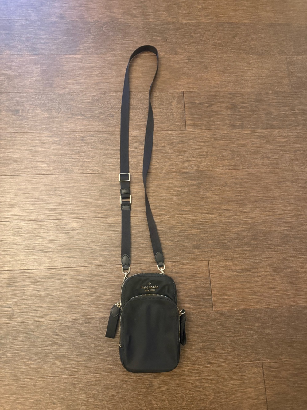 kate spade Black phone crossbody Bag with Gold Hardware and 2 zip compartments